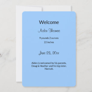 Personalized Blue Baby Boy Birth Announcement