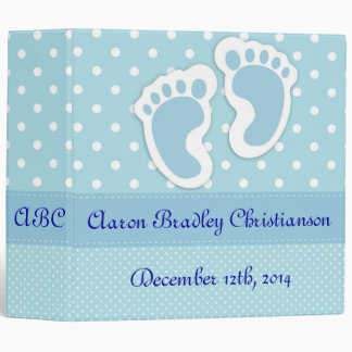 Personalized Blue Baby Boy Footprints Photo Album 3 Ring Binder
