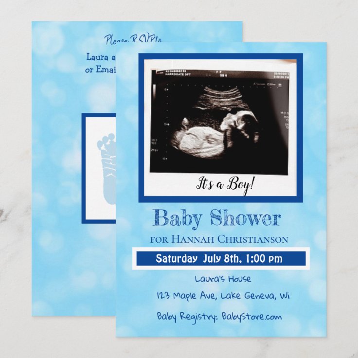 Personalized Blue Baby Boy Ultrasound Baby Shower Invitation Zazzle