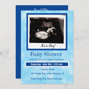 Personalized Blue Baby Boy Ultrasound Baby Shower Invitation