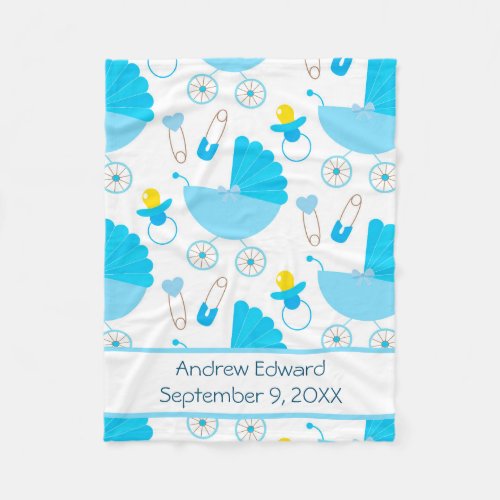 Personalized Blue Baby Carriages Baby Blanket