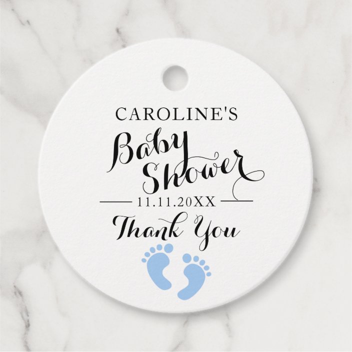Personalized Blue Baby Feet Boy Baby Shower Favor Tags Zazzle Com
