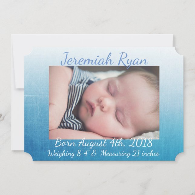 Personalized Blue Baby Photo Birth Announcements (Front)