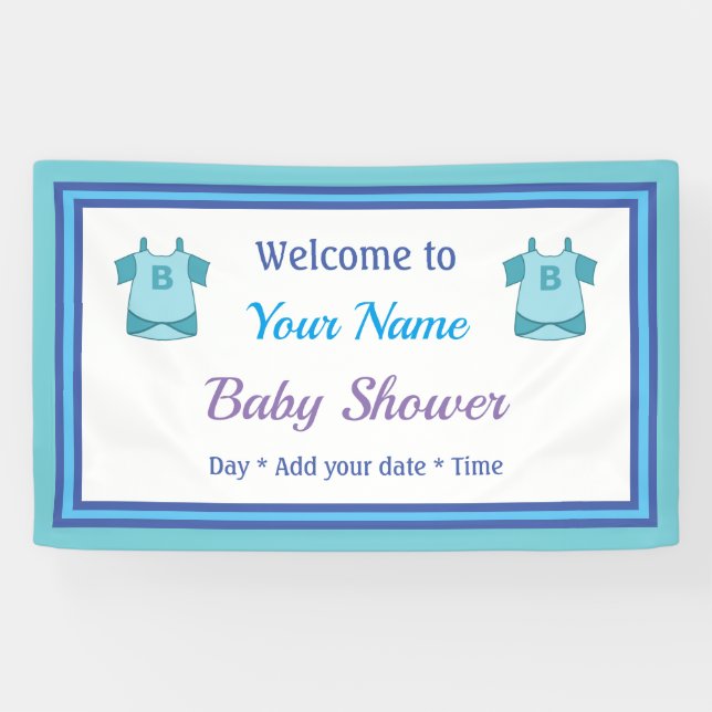 Personalized Blue Baby Shower Banner (Horizontal)