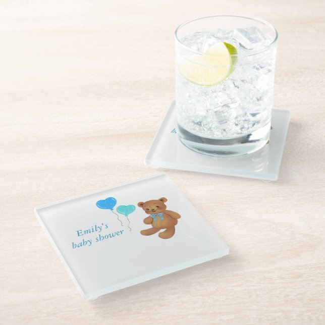 Personalized Blue Baby shower coasters-Photo&Date Glass Coaster (Angled)