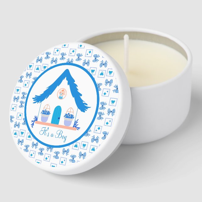 Personalized Blue Baby Shower Vector Style Mini Candle Favors (Corner)