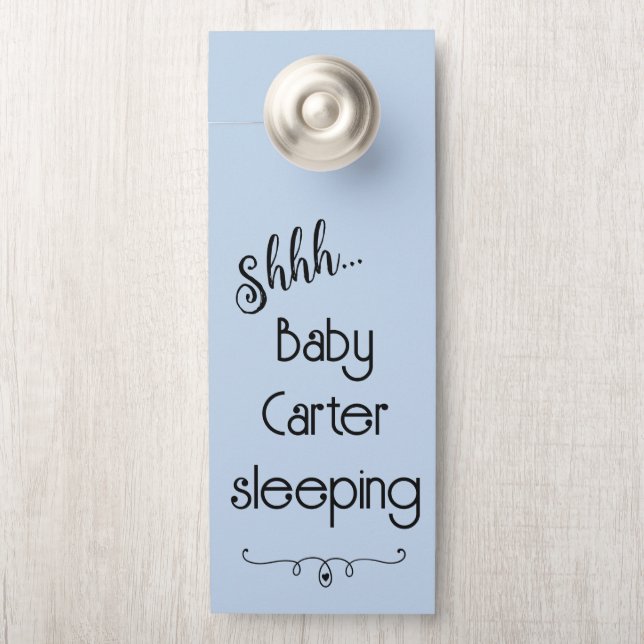 Personalized Blue Baby Sleeping Door Hanger (On Knob)