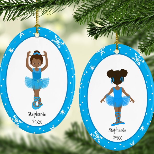 Personalized Blue Ballerina Snowflakes Christmas Ceramic Ornament (Personalized Blue Ballerina Snowflakes Christmas Ceramic Ornament)