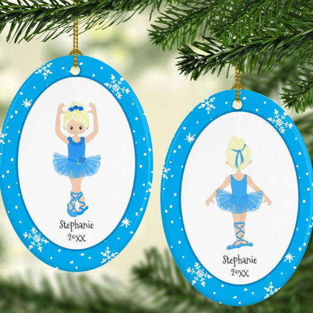 Personalized Blue Ballerina Snowflakes Christmas Ceramic Ornament (Personalized Blue Ballerina Snowflakes Christmas Ceramic Ornament)