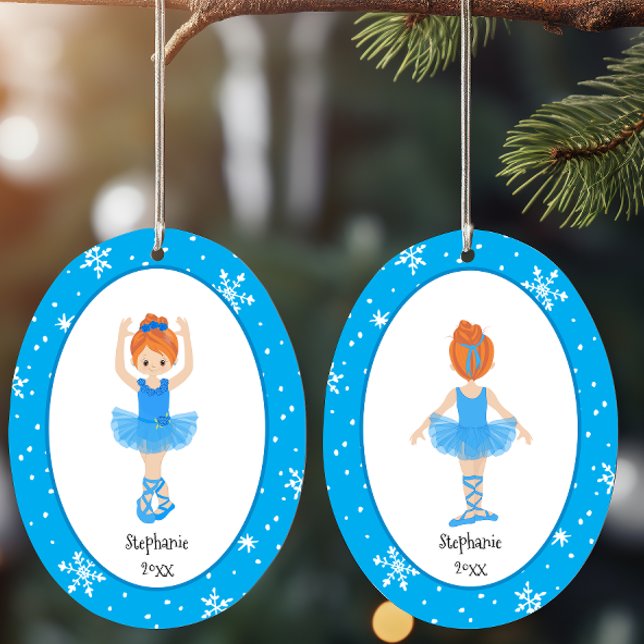 Personalized Blue Ballerina Snowflakes Christmas Ceramic Ornament (Personalized Blue Ballerina Snowflakes Christmas Ceramic Ornament)