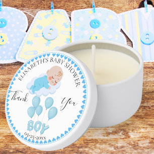 Personalized Blue Balloon Cloud Boy Baby Shower Mini Candle Favors