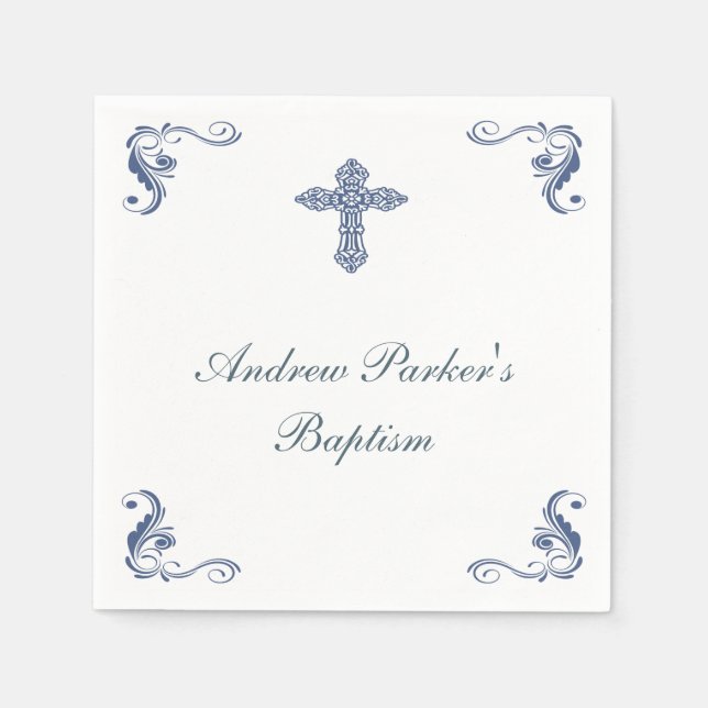 Personalized Blue Baptism/Baby Shower Napkins (Front)