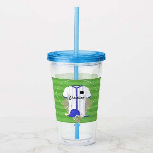 Personalized blue baseball acrylic tumbler