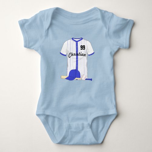 Personalized blue baseball baby bodysuit