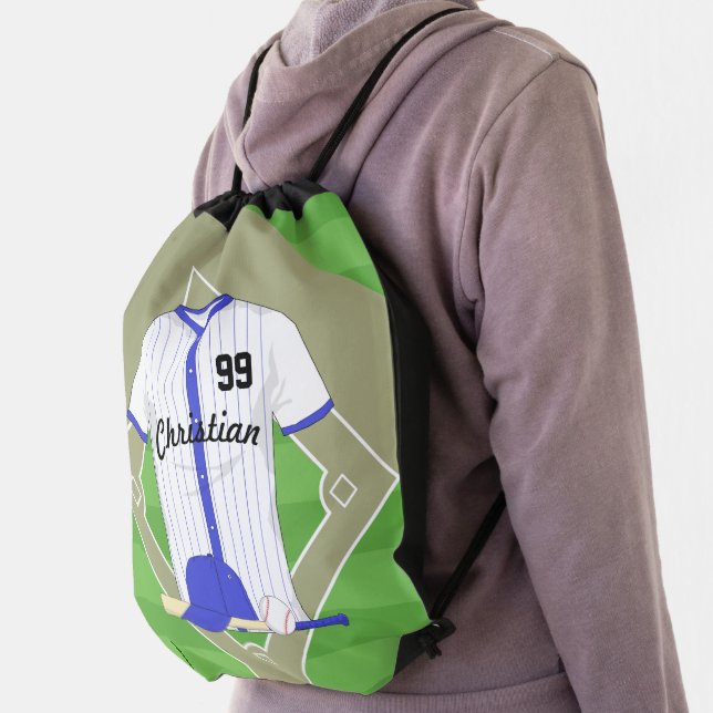 Personalized blue baseball drawstring bag (Insitu)