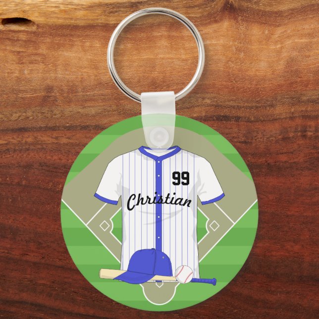 Personalized blue baseball keychain (Front)
