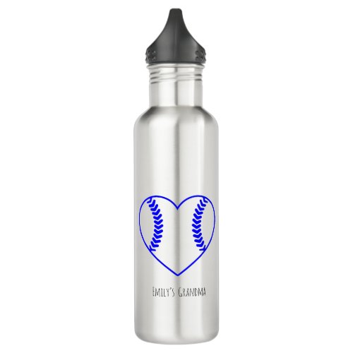 Personalized blue baseball softball stainless steel water bottle