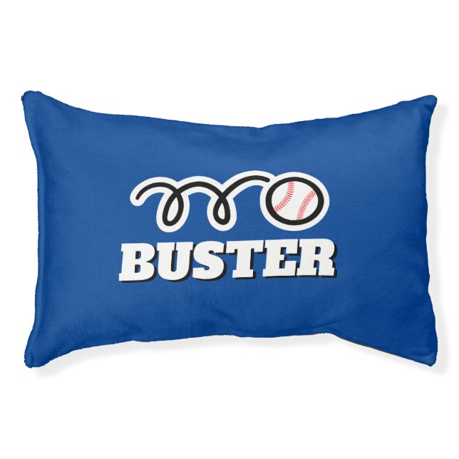 Personalized blue baseball sports dog bed design (Front)
