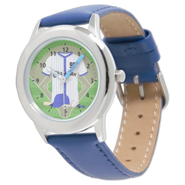 Personalized blue baseball watch (Angled)