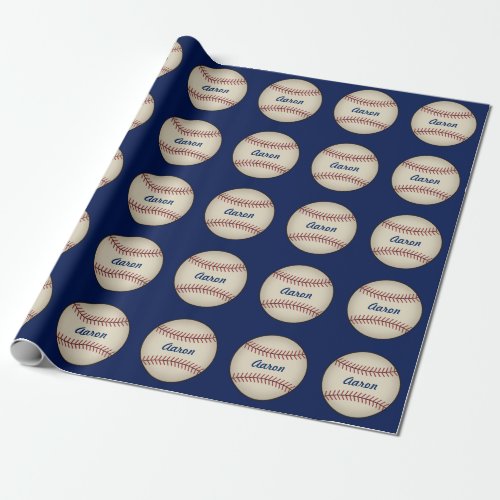 Personalized Blue Baseball Wrapping Paper