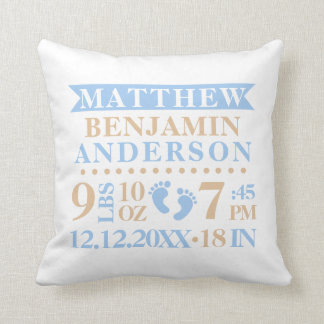 Personalized Blue Beige Brown BABY Boy Nursery Throw Pillow