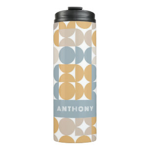 Personalized Blue Beige Yellow Midcentury Art Thermal Tumbler