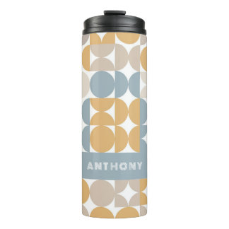 Personalized Blue Beige Yellow Midcentury Art Thermal Tumbler