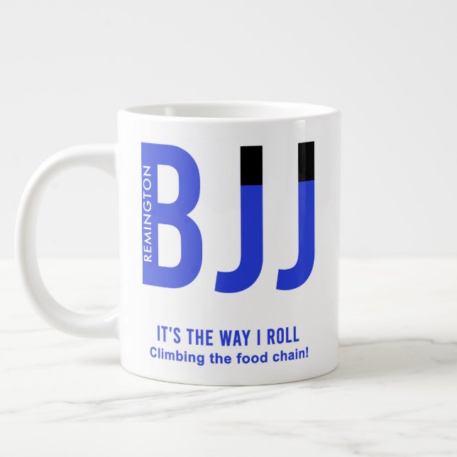 Personalized Blue Belt Ranked BJJ Jiu Jitsu 20oz Giant Coffee Mug (Left)