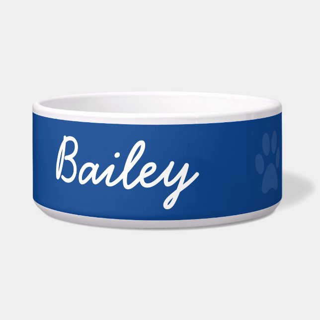 Personalized Blue Best Dog Ever and Name on Bowl (Left)