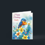 Personalized Blue Bird Flowers Watercolor birthday Card<br><div class="desc">Personalized Blue Bird Spring Flowers Watercolor</div>