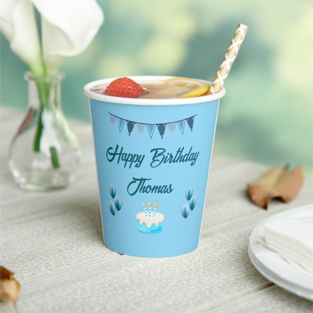 Personalized Blue Birthday  Paper Cups (Insitu)