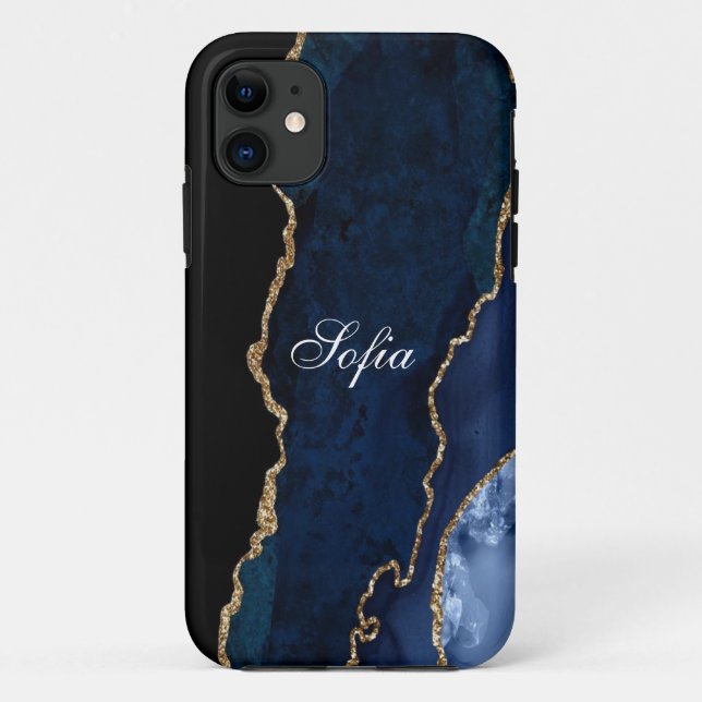 Personalized Blue & Black Agate  Case-Mate iPhone Case (Back)