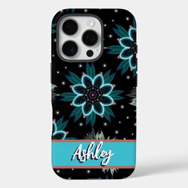 Personalized Blue Black Bohemian Mandala Flower Case-Mate iPhone Case (Back)