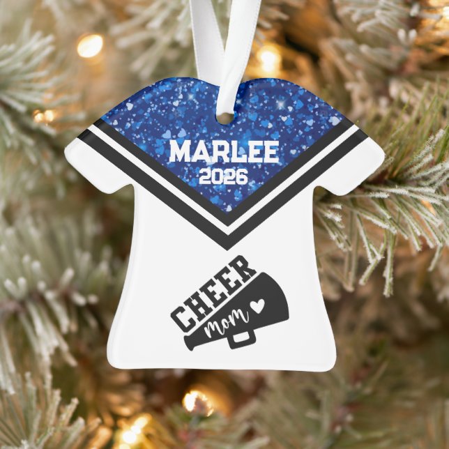 Personalized Blue & Black Cheer Mom Ornament  (Tree)