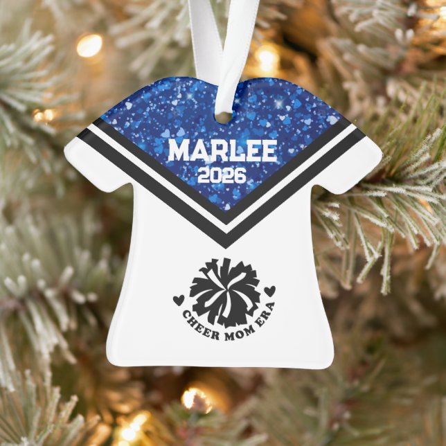 Personalized Blue & Black Cheer Mom Ornament  (Tree)