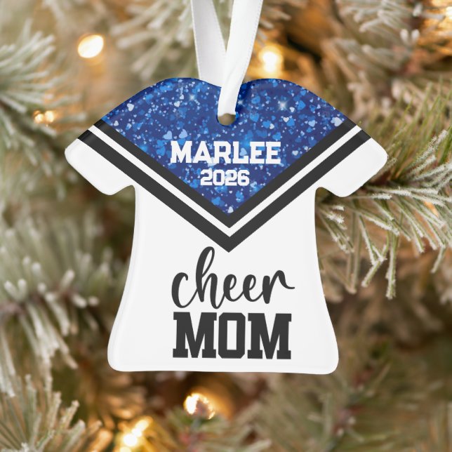 Personalized Blue & Black Cheer Mom Ornament  (Tree)