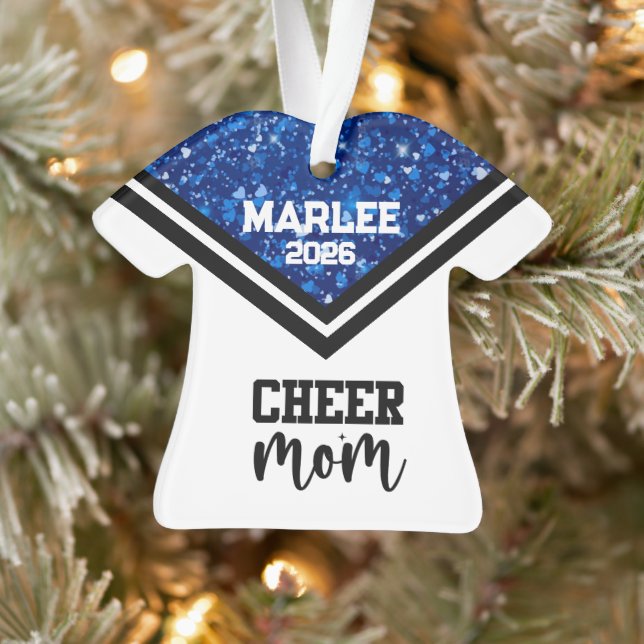 Personalized Blue & Black Cheer Mom Ornament  (Tree)