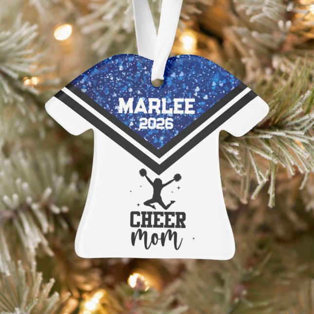 Personalized Blue & Black Cheer Mom Ornament  (Tree)
