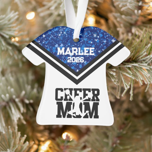 Personalized Blue & Black Cheer Mom Ornament  (Tree)
