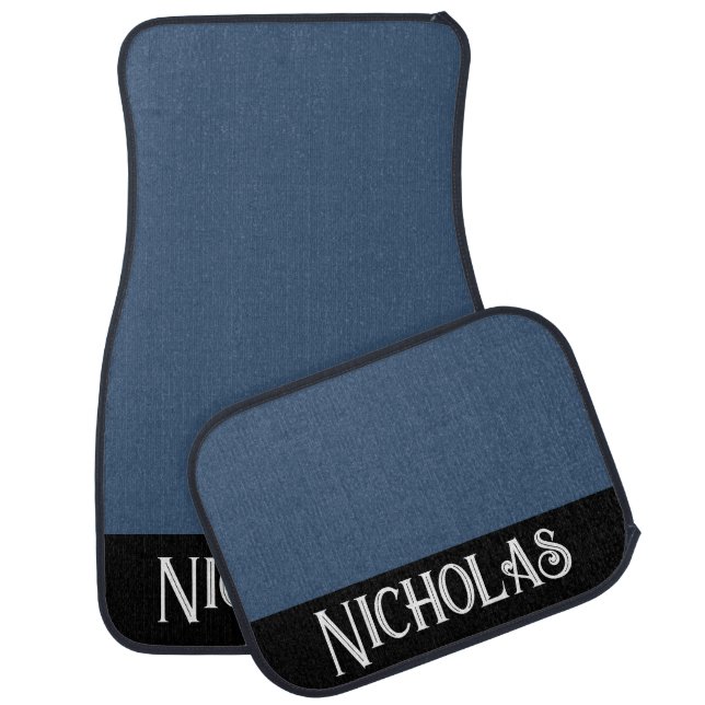 Personalized Blue Black Name Car Floor Mat (Set)