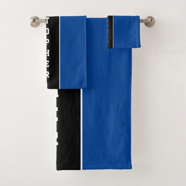 Personalized Blue Black Stripe Bath Towel Set (Insitu)