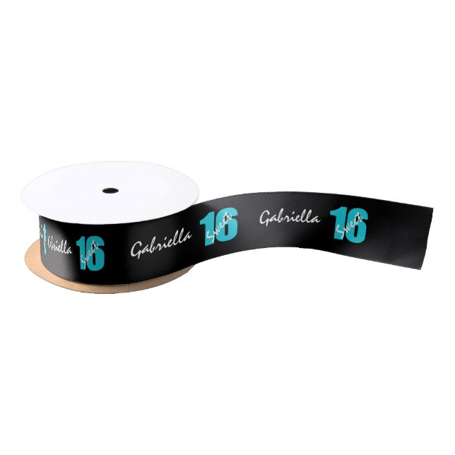 Personalized Blue & Black Sweet 16 Birthday Ribbon (Spool)