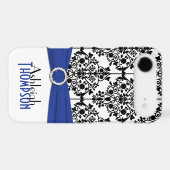 Personalized Blue, Black, White Damask Case-Mate iPhone Case (Back (Horizontal))