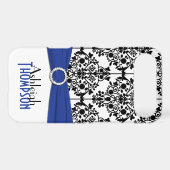 Personalized Blue, Black, White Damask Case-Mate iPhone Case (Back (Horizontal))
