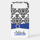 Personalized Blue, Black, White Damask Case-Mate iPhone Case (Back)