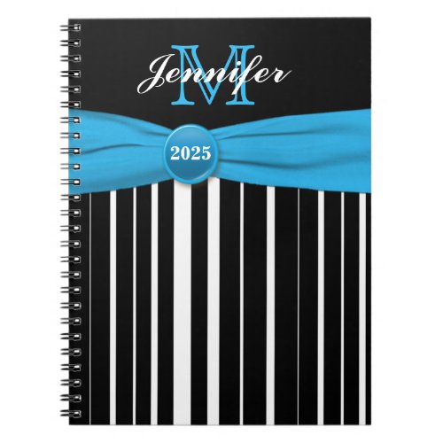 Personalized Blue Black White Striped Notebook