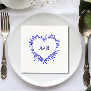 Personalized Blue Botanical Wedding Paper Napkins