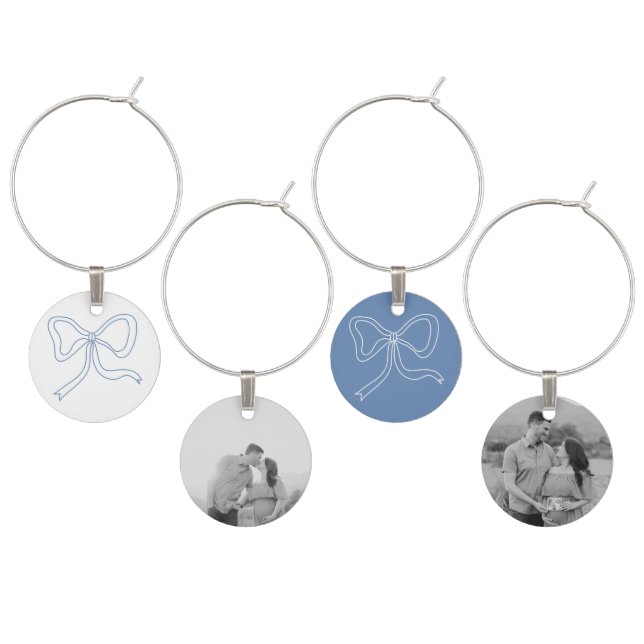 Personalized Blue Bow Baby Shower Favor Wine Charm (Staggered)