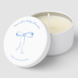 Personalized Blue Bow Baby Shower Watercolor Mini Candle Favors