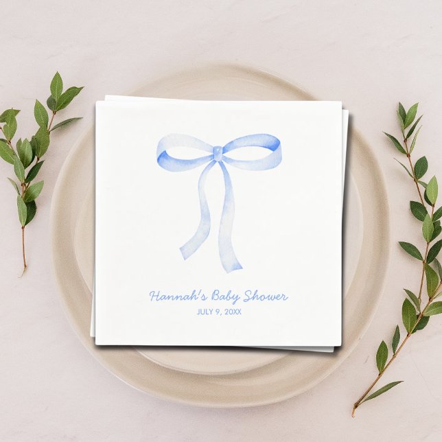 Personalized Blue Bow Baby Shower Watercolor Napkins (Personalized Blue Bow Baby Shower Watercolor Napkins)